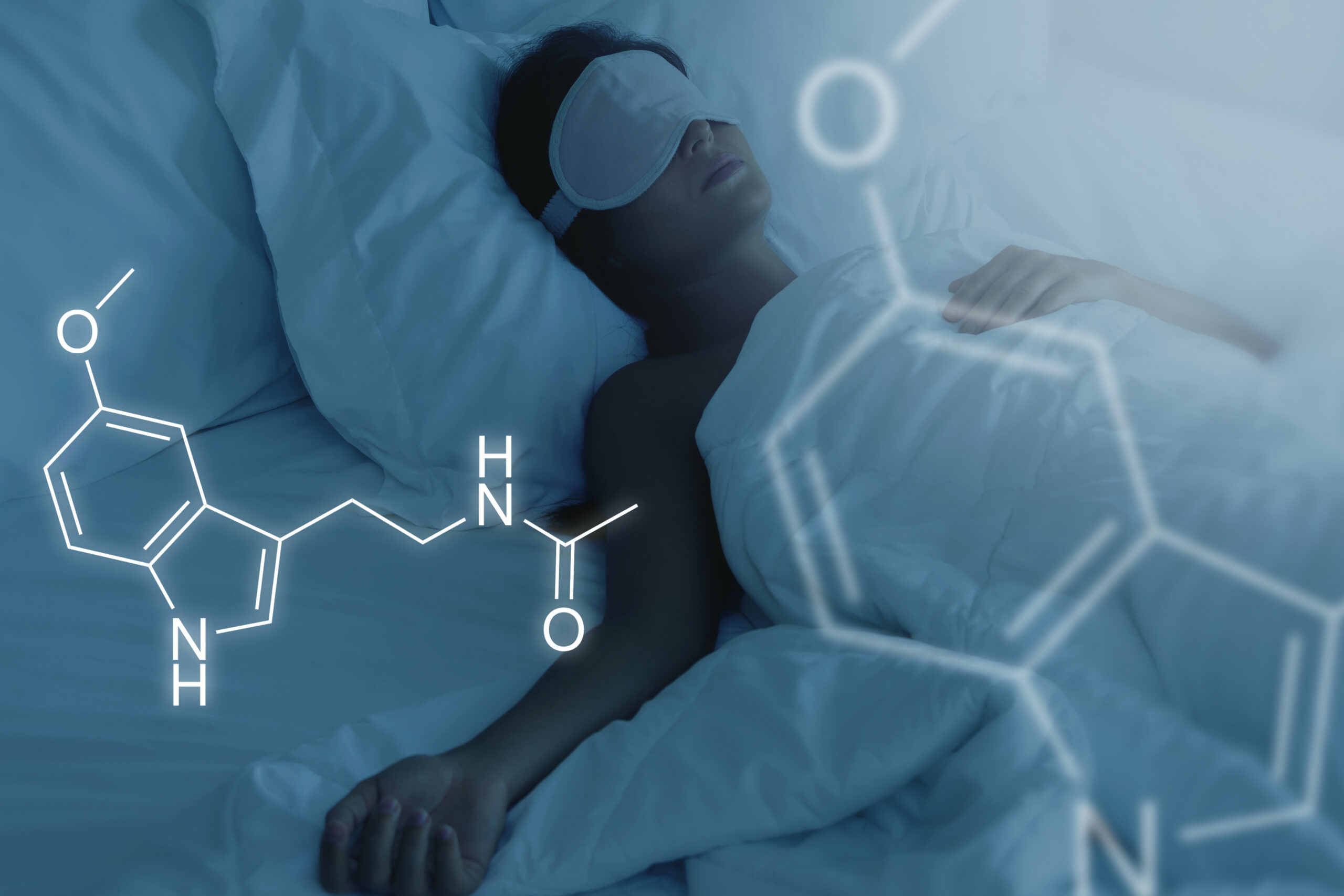 A woman in her room with a sleep mask and signs of adeina in the photo